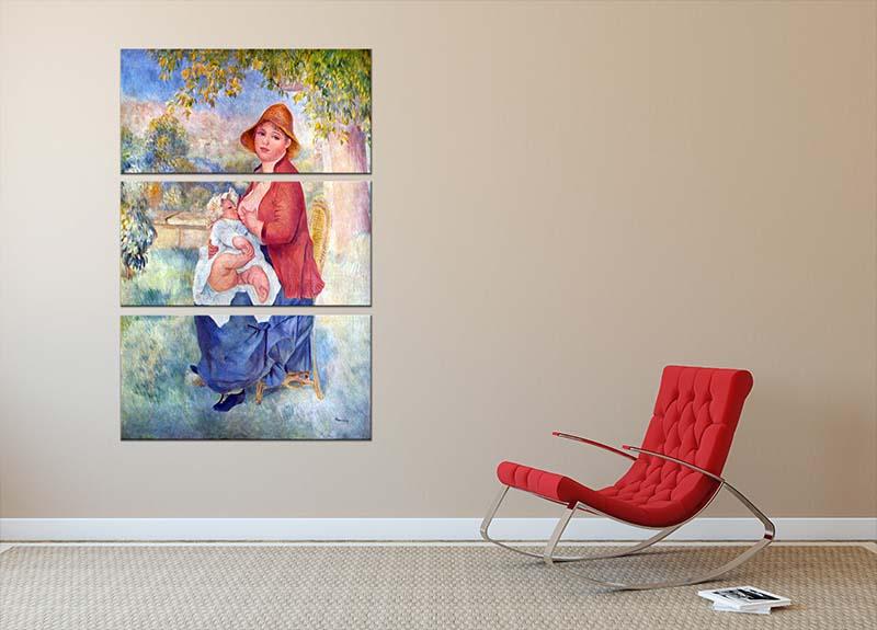 Three-panel canvas print of Renoir's The Child at the Chest Maternity, showcasing vibrant colors and intricate details.